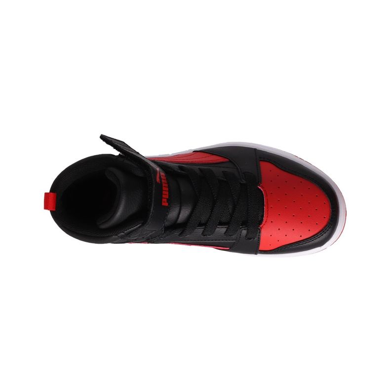 Zapatilla Puma Rebound V6 Mid Niño Negras/Rojas/Blancas-4