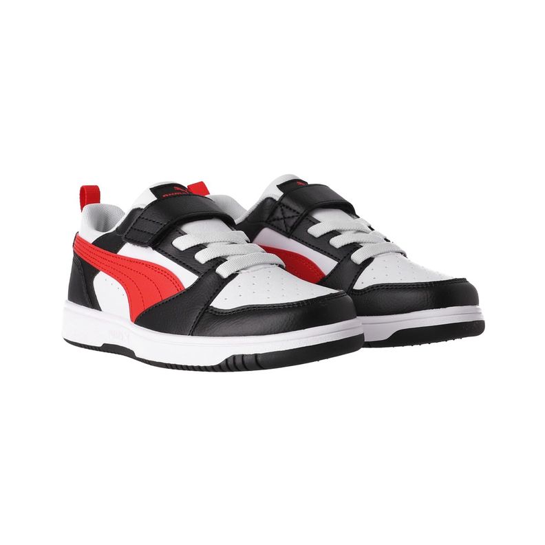 Zapatilla Puma  Rebound v6 Niños Negras/Blancas/Rojas-2