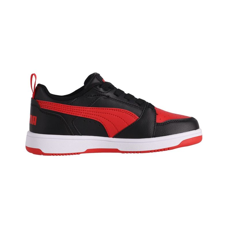 Zapatilla Puma Rebound V6 Low Niño Negras/Rojas/Blancas-1