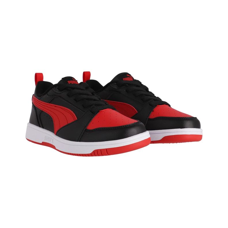Zapatilla Puma Rebound V6 Low Niño Negras/Rojas/Blancas-2