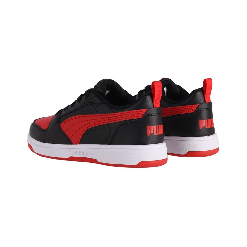 Zapatilla Puma Rebound V6 Low Niño Negras/Rojas/Blancas-3