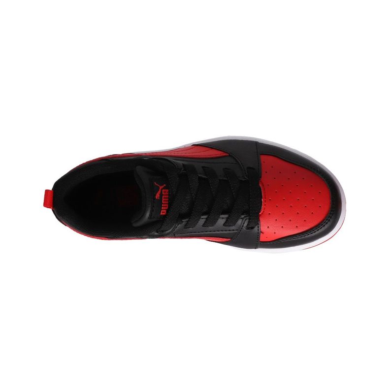 Zapatilla Puma Rebound V6 Low Niño Negras/Rojas/Blancas-4