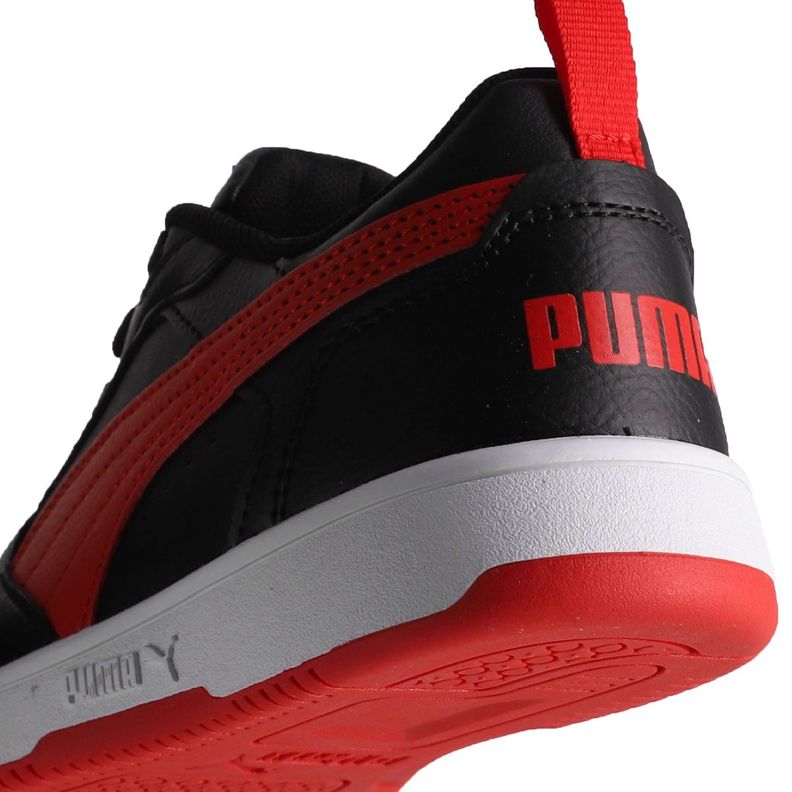 Zapatilla Puma Rebound V6 Low Niño Negras/Rojas/Blancas-5
