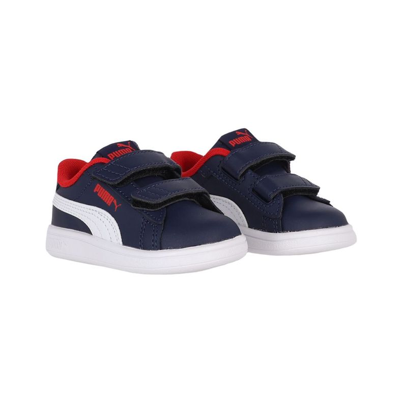 Zapatilla Puma Smash 3.0 Leather Niños TD Azul/Blanco-2