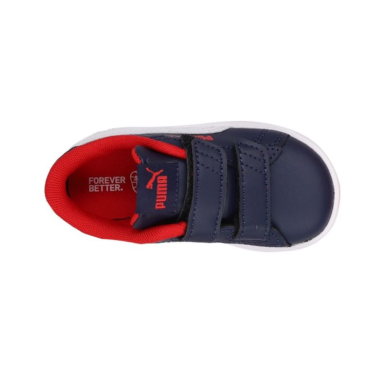 Zapatilla Puma Smash 3.0 Leather Niños TD Azul/Blanco-4