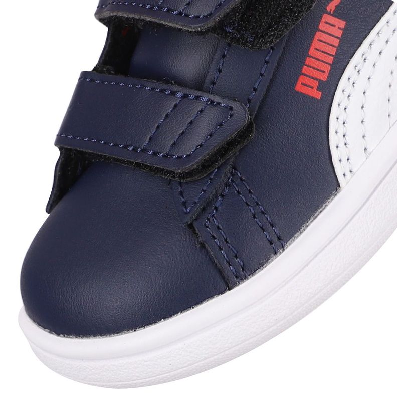 Zapatilla Puma Smash 3.0 Leather Niños TD Azul/Blanco-5
