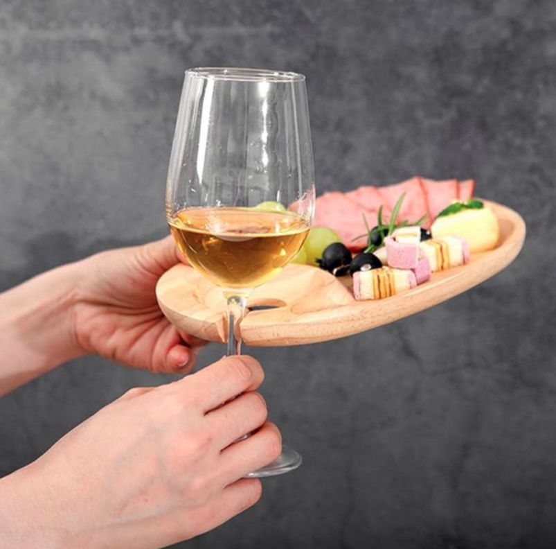 Plato Picoteo Tabla Madera Asado Aperitivos Soporte Copas-1
