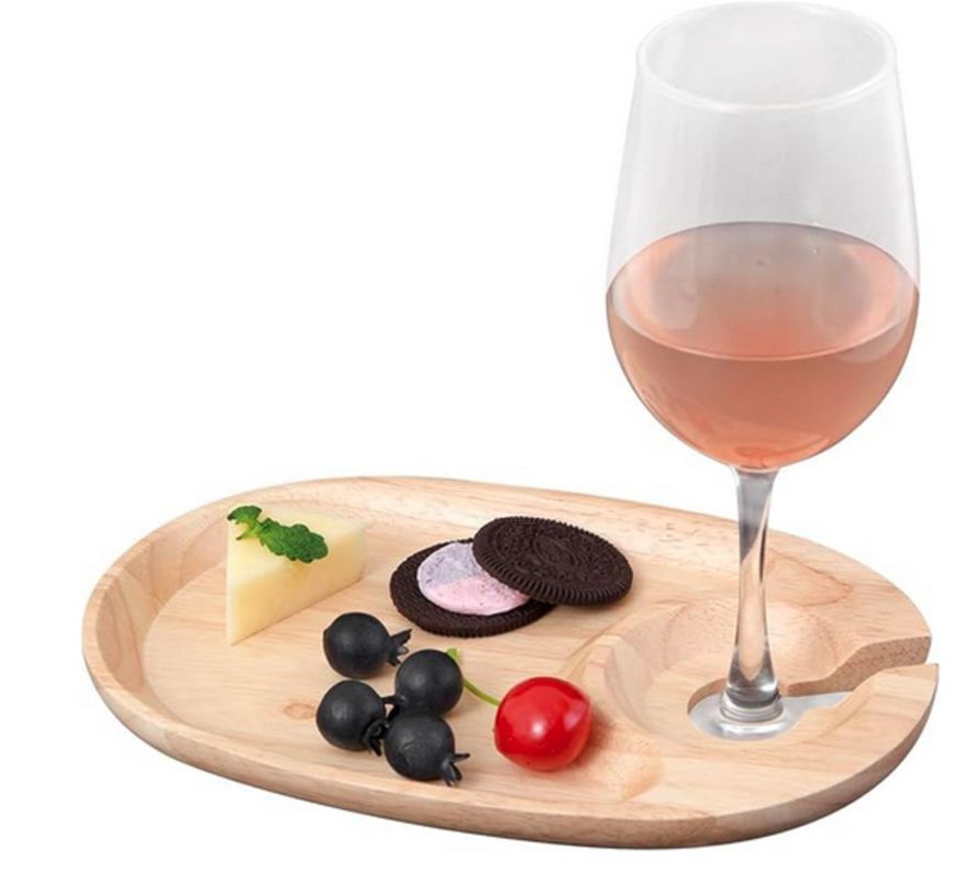 Plato Picoteo Tabla Madera Asado Aperitivos Soporte Copas-2