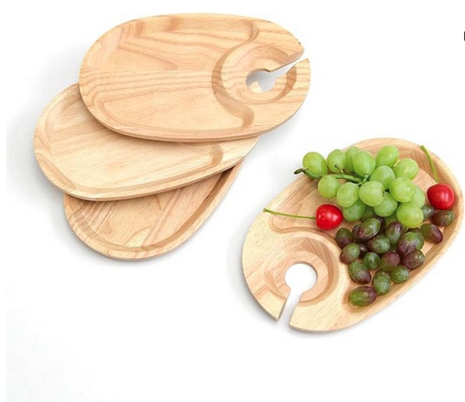 Plato Picoteo Tabla Madera Asado Aperitivos Soporte Copas-5