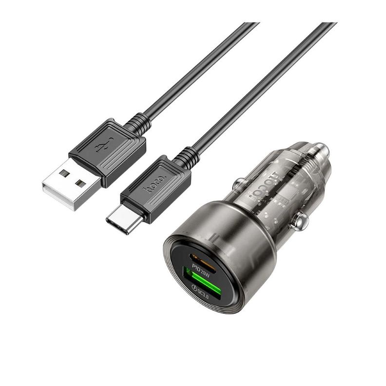 Cargador Rapido Auto HOCO Z52 38W USB-C y USB-A Tipo C Negro