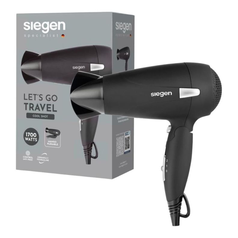 Secador de Pelo Siegen Lets go Travel Negro SG3012 1700Watts-1