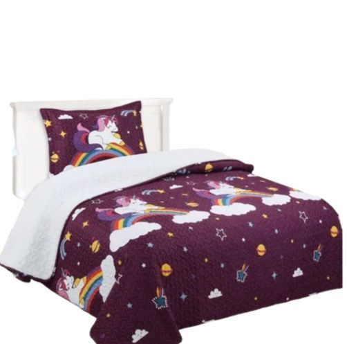 Cubrecama Sherpa 1.5 Plazas - Unicornio Morado Arcoiris M926