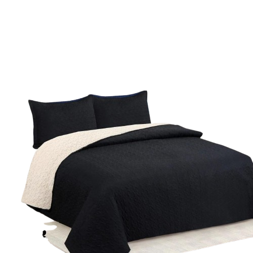 Cubrecama Quilt Sherpa King - Negro-1