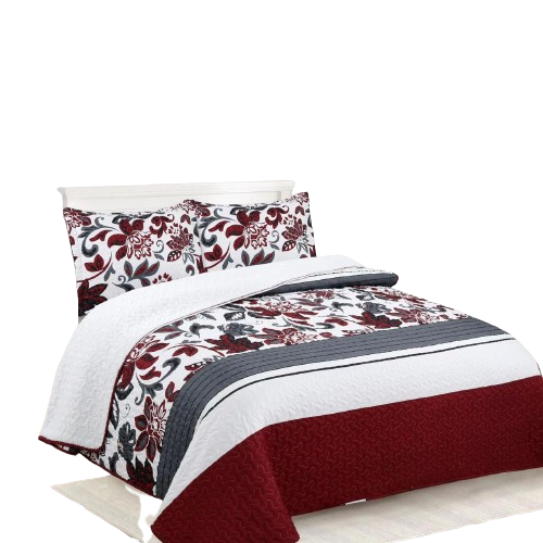 Cubrecama Quilt Sherpa 2 plazas - Burdeo Hojas M908-0