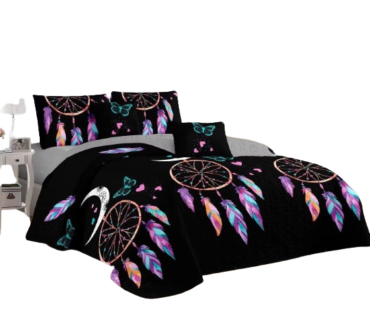 Cubrecama Quilt Verano 2 Plazas Negro atrapasueños multicolores KFL1048-0