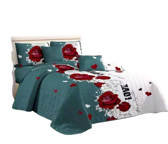 Cubrecama Quilt Verano 2 Plazas Verde Blanco Rosas Love 646-0