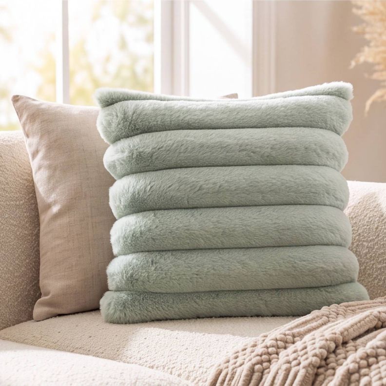 Set 2 Fundas de Cojín Sherpa Suave por Capas Celeste 45x45 cm Colección Hygge Menta