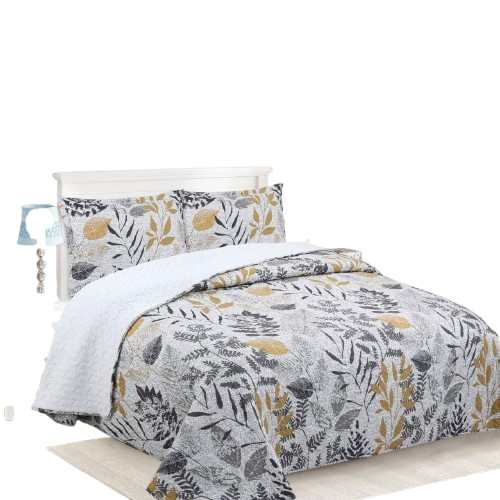 Cubrecama Quilt Sherpa 1.5 plazas - Gris Hojas M911-1