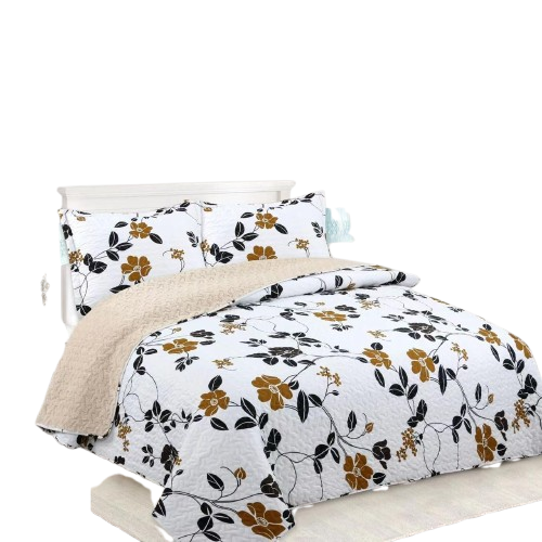 Cubrecama Quilt Sherpa 2 plazas - Blanco Hojas Doradas M925-0