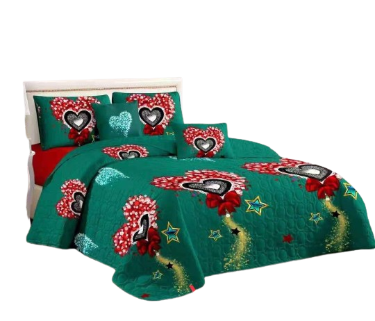 Cubrecama Quilt Verano 2 Plazas Verde cintas rojas-1