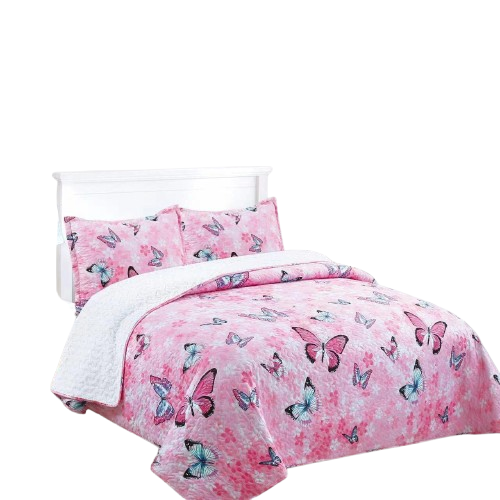 Cubrecama Quilt Sherpa 1.5 plazas - Rosa Mariposa M937-0
