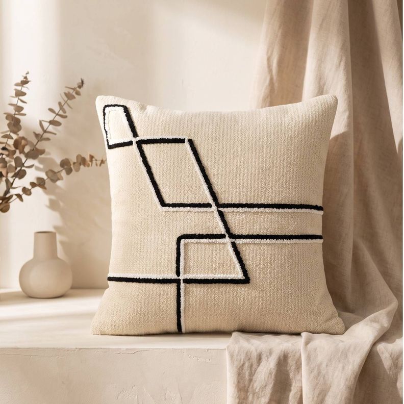 Set 2 Fundas de Cojin Tufting Geometrico Abstracto Beige 45x45 cm Coleccion Bauhaus Berlin