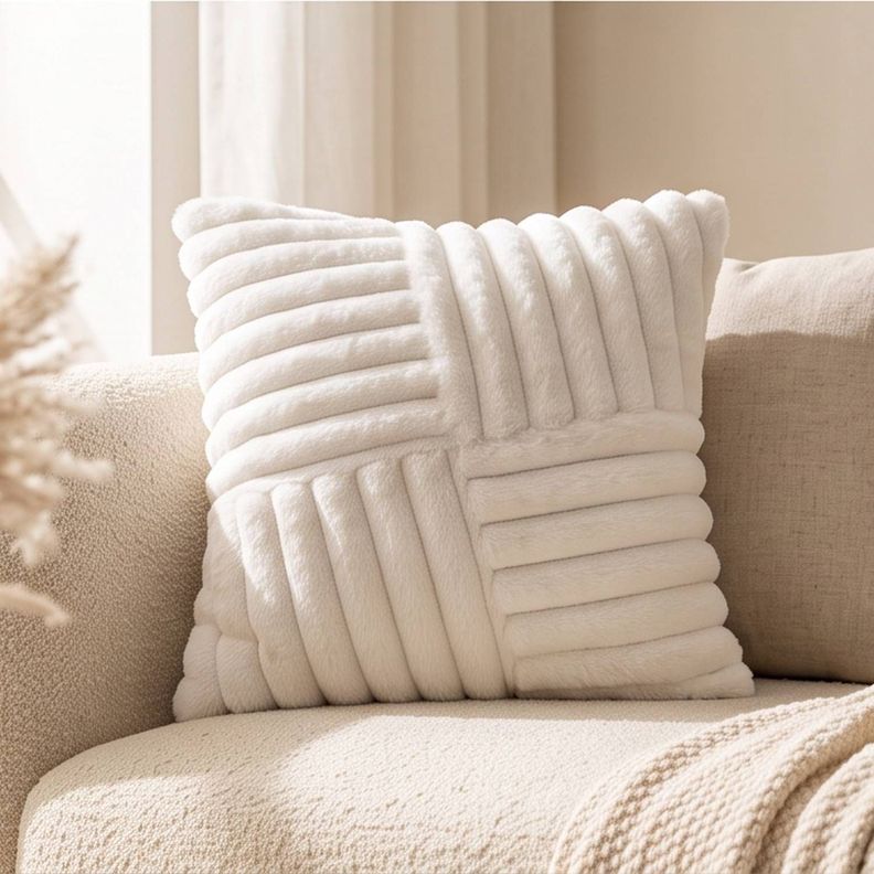 Set 2 Fundas de Cojín Peluche Suave Rayas Blanco 45x45 cm Colección Alaska Svalbard