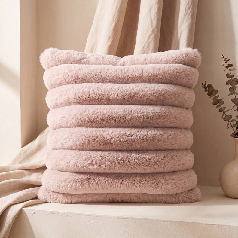 Set 2 Fundas de Cojin Sherpa Suave por Capas Rosado 45x45 cm Coleccion Hygge Sakura