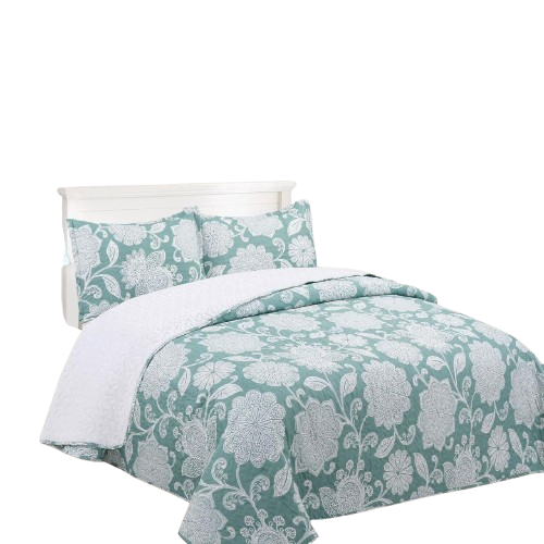 Cubrecama Quilt Sherpa 2 plazas - Verde Hojas M904-1