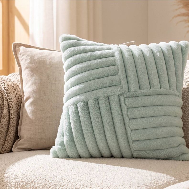 Set 2 Fundas de Cojín Peluche Suave Rayas Celeste 45x45 cm Colección Alaska Fairbanks
