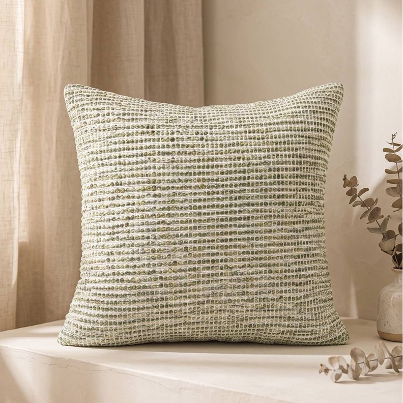 Set 2 Fundas de Cojin Tejido Waffle Natural Verde 45x45 cm Coleccion Portland Pradera