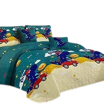 Cubrecama Quilt Verano 1.5 Dino Chopo Verde borde blanco 140-1