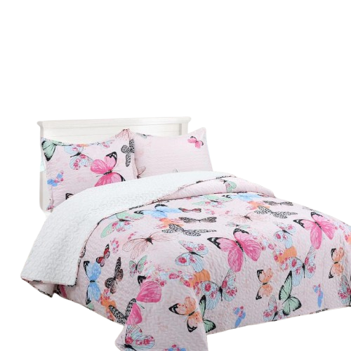 Cubrecama Quilt Sherpa 1.5 plazas - Palo Rosa Mariposa M902-1