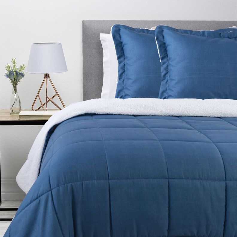Plumon Estampado con Sherpa Azul King-0