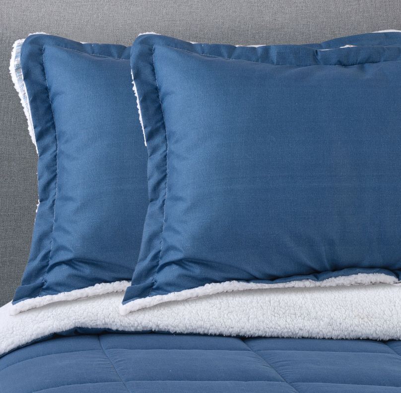 Plumon Estampado con Sherpa Azul King-1