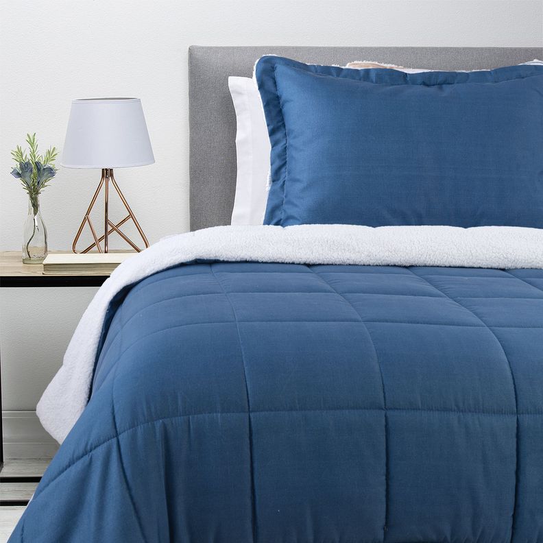 Plumon Estampado con Sherpa Azul 1.5 Plaza-0
