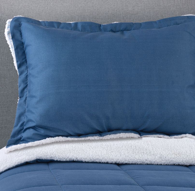 Plumon Estampado con Sherpa Azul 1.5 Plaza-1