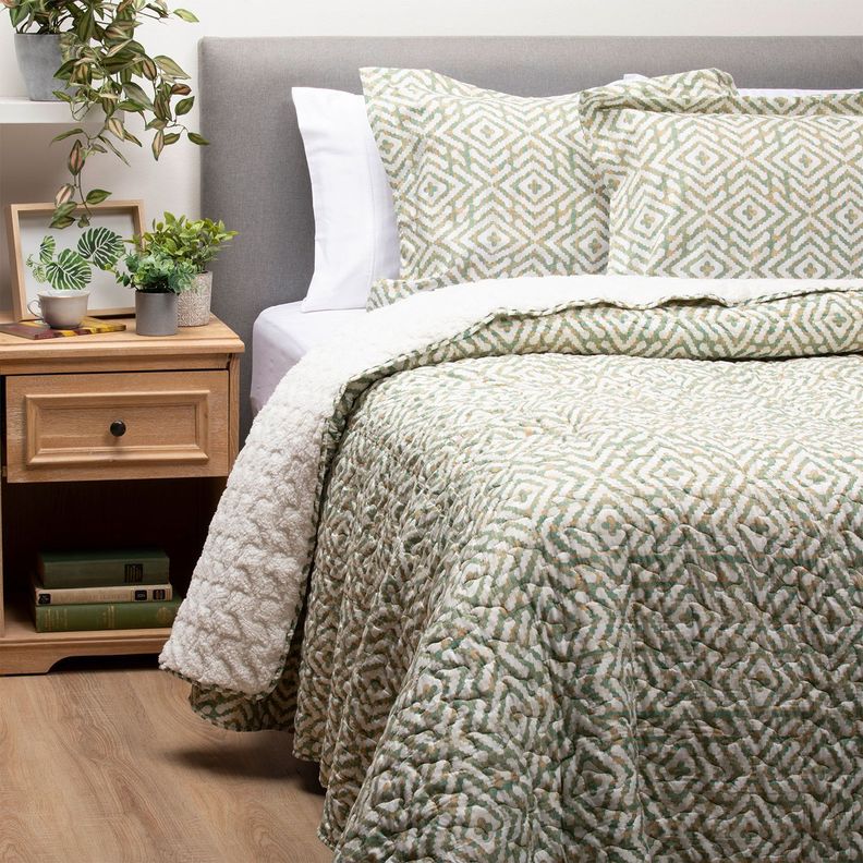 CUBRECAMA ESTAMPADO SHERPA VERDE 2 PLAZAS-1