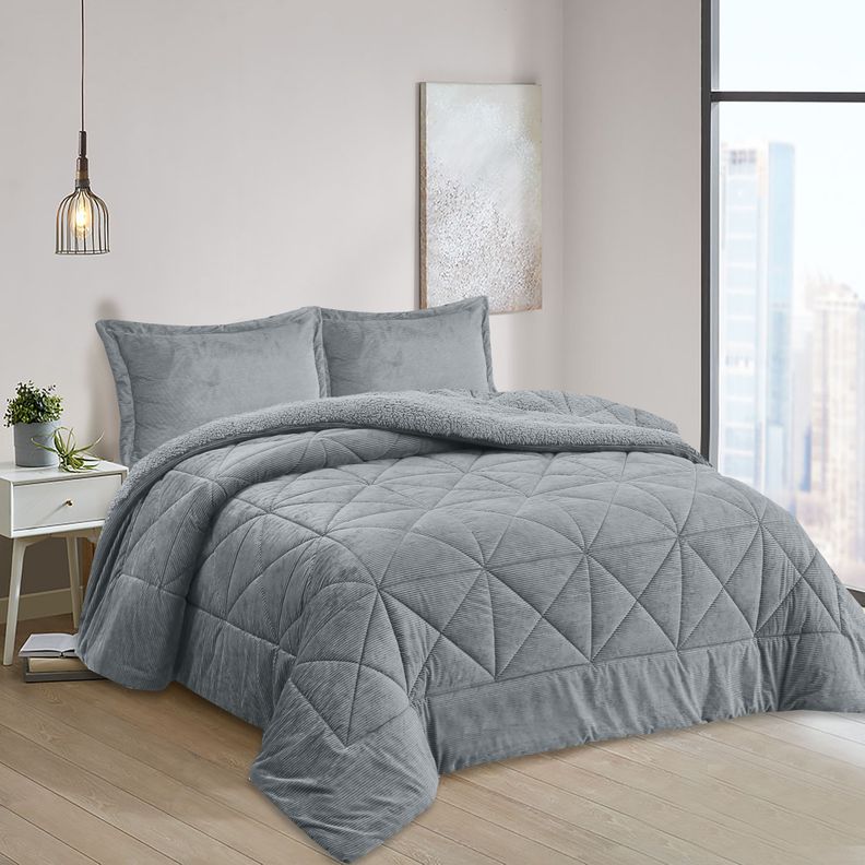 Plumon Babycord gris 2 Plazas