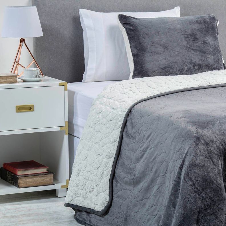 Cubrecama Flannel Sherpa Gris-0