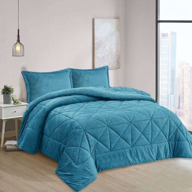 Plumon Babycord azul 1.5 Plazas