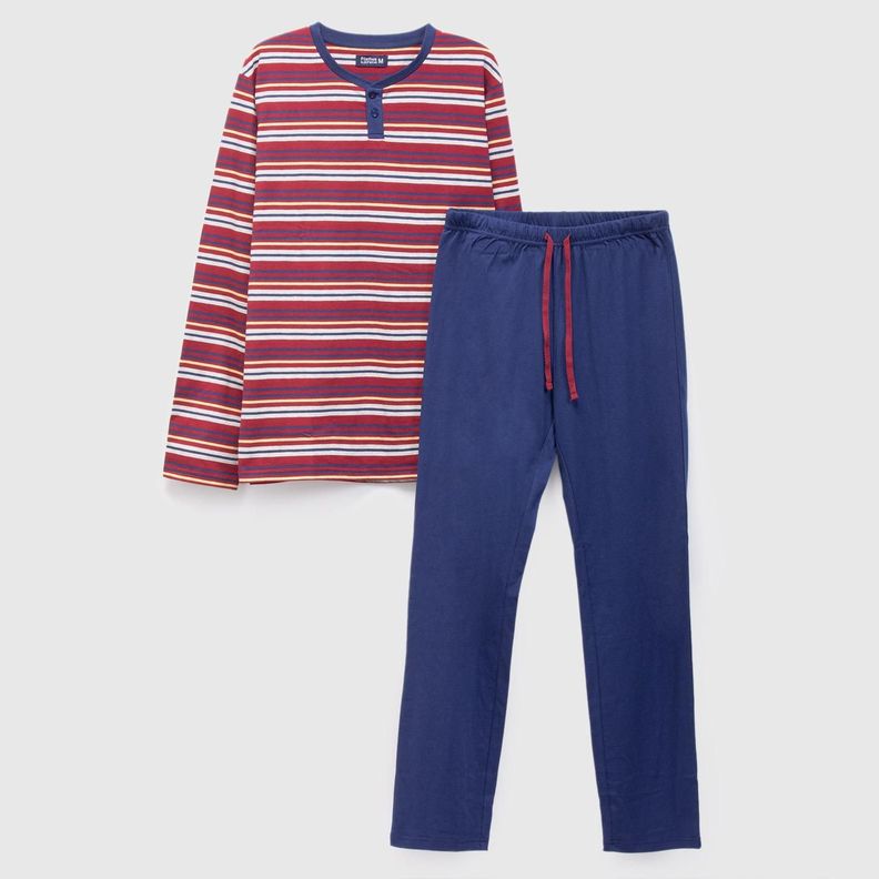 PIJAMA ALGODÓN LINEAS  ESTAMPADO-0