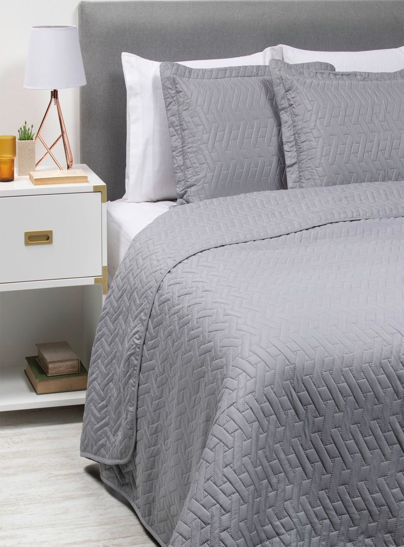 QUILT/CUBRECAMA KING LISO GRIS-0