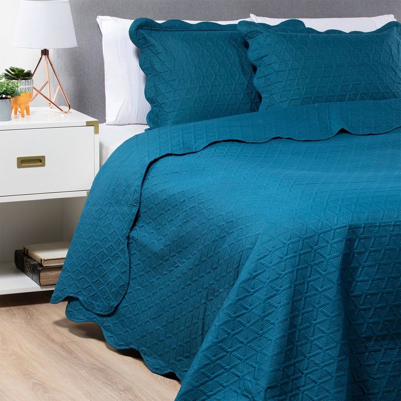 QUILT/CUBRECAMA KING LISO AZUL -1