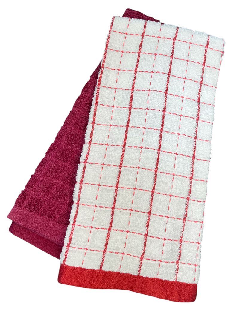 SET DE 2 PANOS DE COCINA TEJIDO ROJO