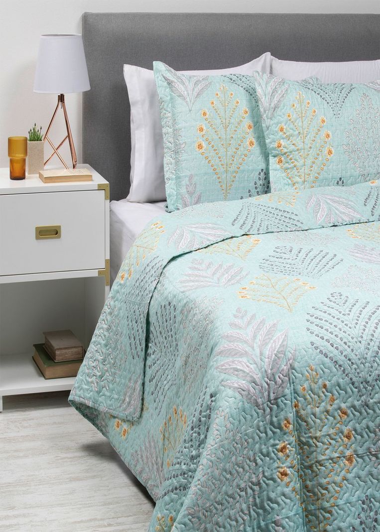 QUILT/CUBRECAMA ESTAMPADO VERDE AGUA KING-0