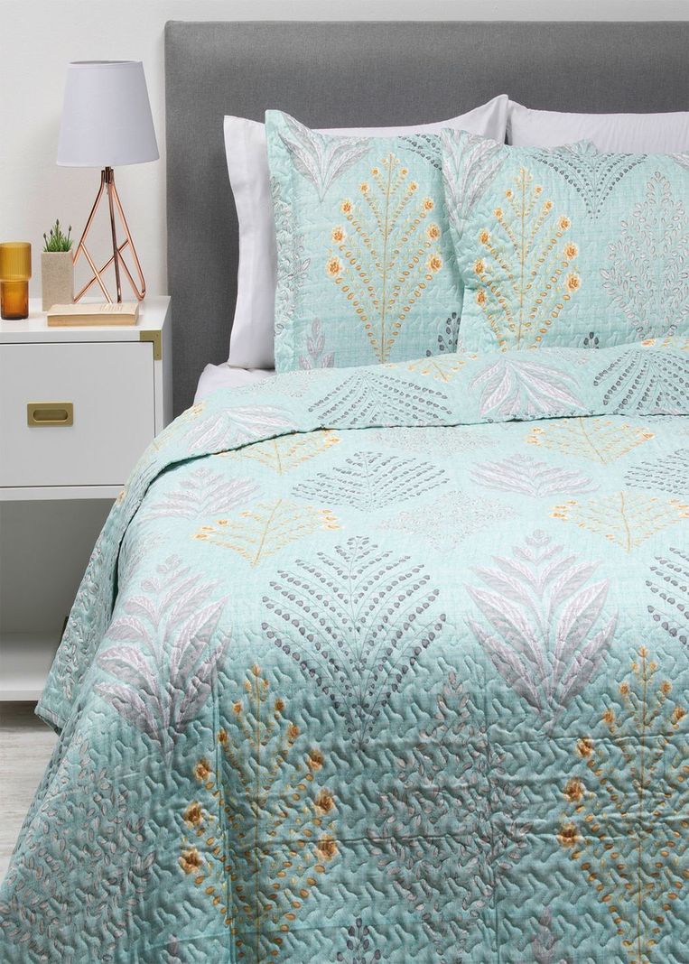 QUILT/CUBRECAMA ESTAMPADO VERDE AGUA KING-1