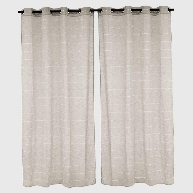 Set 2 Cortinas Visillos Bordado Beige-0