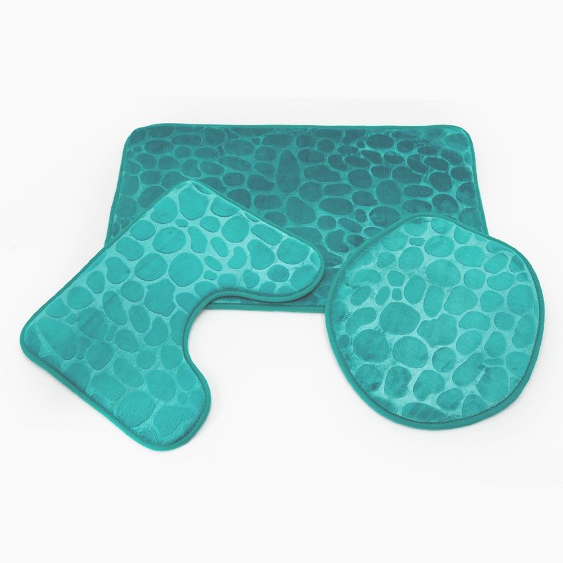 SET ALFOMBRA BAÑO PISO Y CUBRE WC TURQUESA -0