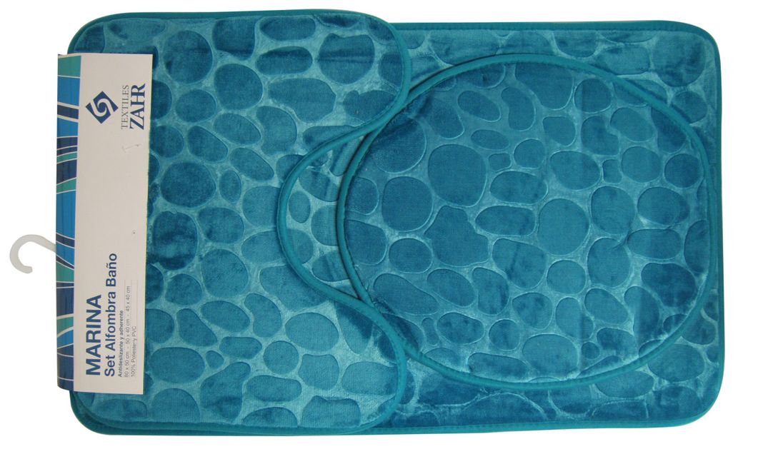 SET ALFOMBRA BAÑO PISO Y CUBRE WC TURQUESA -2